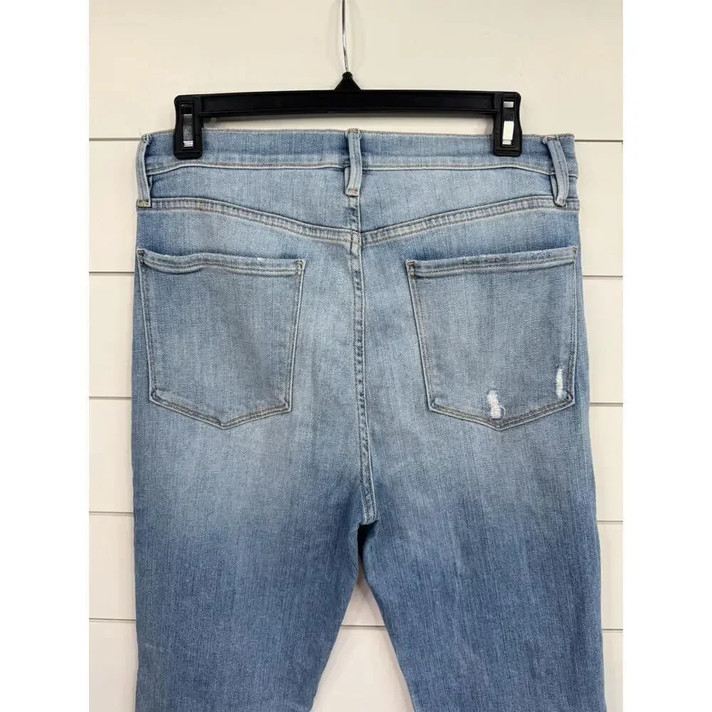 FRAME Le Sylvie Slender Straight Jeans Size 30 Light Blue Distressed Raw Hem - Picture 5 of 11